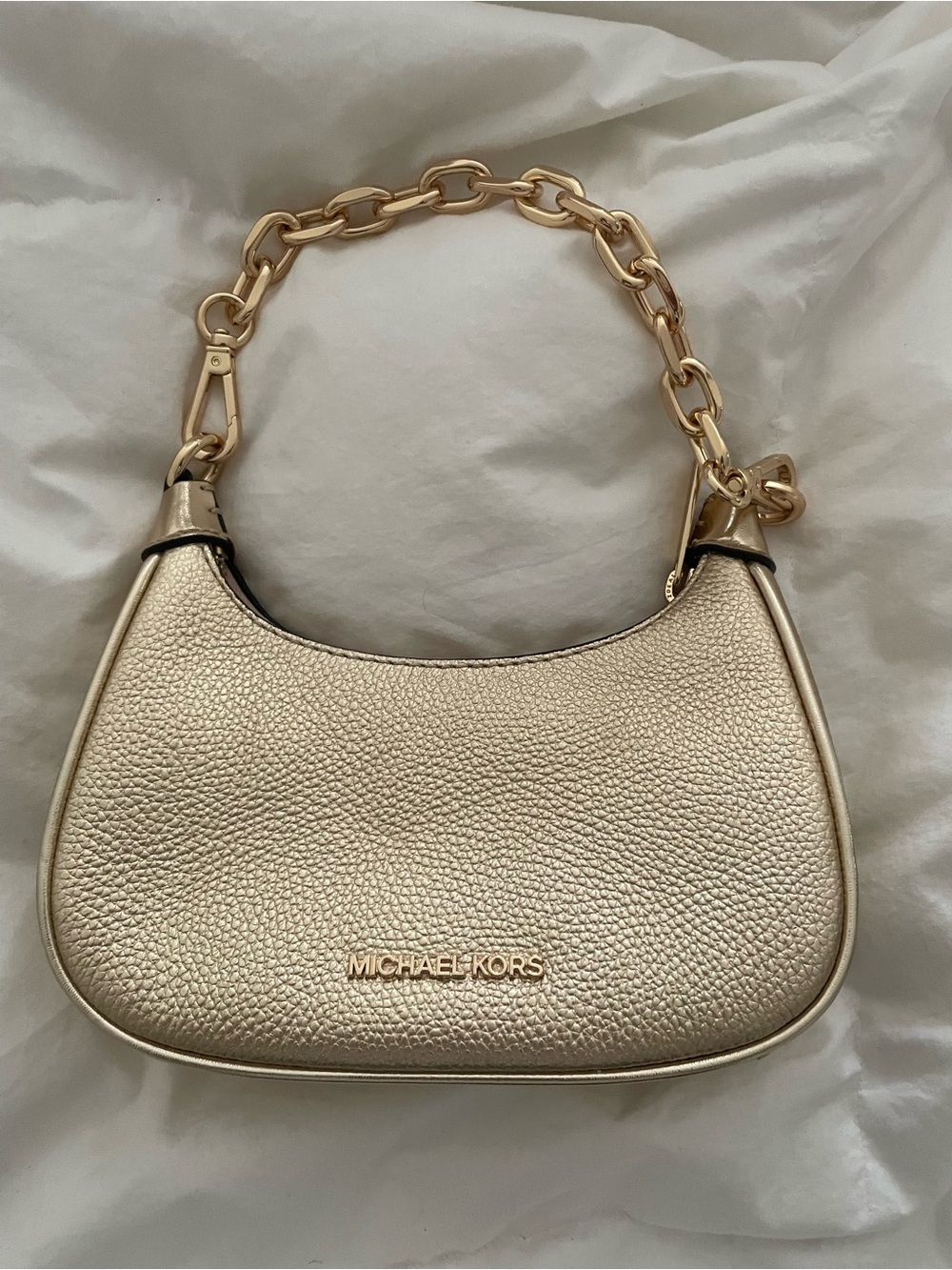 Michael Kors Metallic Gold Pebble Leather Shoulder Bag with Chain Handle